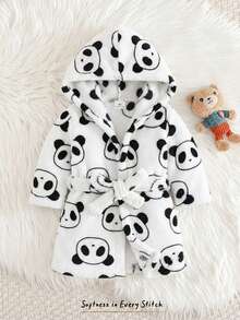 Cozy Pixies Newborn Baby Boy/Girl Cartoon Bear Pattern Fleece Thick Hooded Long Sleeve Tie-Front Robe - Multicolor - View 8
