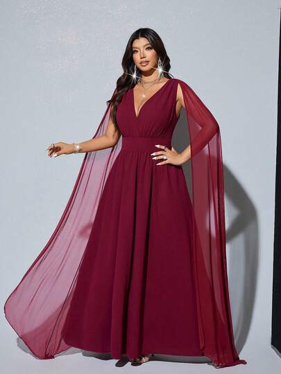 Viva Relle Vestido de línea A para mujer de talla grande, vestido de fiesta de cuello en V profundo, vestido de fiesta elegante