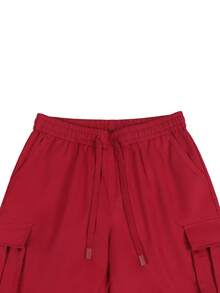 Manfinity Homme Men's Loose Fit Drawstring Waist Flip Pocket Cargo Shorts Red Summer Outfits For Men Streetwear Men Shorts Men Cargo Short Pants Men's Red Jogger Shorts Red Shorts For Men - Red - View 4