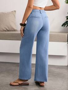 Breezaya Women's Casual Washed Straight Leg Jeans - Dark Wash - View 2