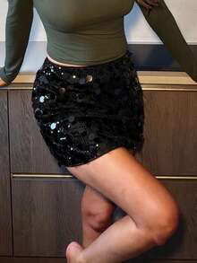 Ambs Edit Sequin Mini Bodycon Skirt For Holiday Party Clothes - Black - View 4