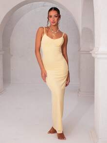 juhmazzocco 女士优雅浪漫日落约会之夜情人节甜美修身蕾丝网眼长款奶油黄色连衣裙 - 黃色 - 查看 9