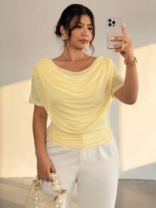 Firerie Blusa elegante de manga larga con escote pronunciado y malla transparente ajustada para mujer de talla grande, adecuada para el Día de San Valentín, conciertos, actuaciones, citas, cenas formales, bailes de graduación, temporada de bodas, sexy, elegante, para ir al trabajo, de vuelta al colegio, vacaciones, playa, romántica, estilo sirena, fiesta de cumpleaños - Amarillo - Ver 5
