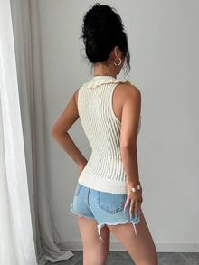 Elenzga Women's Sleeveless Ruffled Trim Knit Cardigan Top, Summer - Beige - View 2