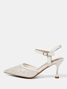 CUCCOO HITCHD 女士尖头搭扣设计时尚高跟鞋，适合日常穿着 - 米色 - 查看 8