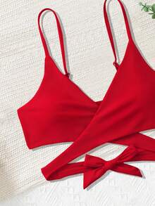 Bikini minimalista de unicolor 2026, ropa de baño de playa de vacaciones de verano - Rojo - Ver 5