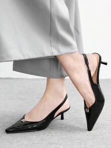 CUCCOO BIZCHIC Women's New Pointed Toe Black Matte Metal Buckle Backstrap Open Back Fashion Commuter Minimalist Versatile Stiletto High Heel Sandals - Black - View 5