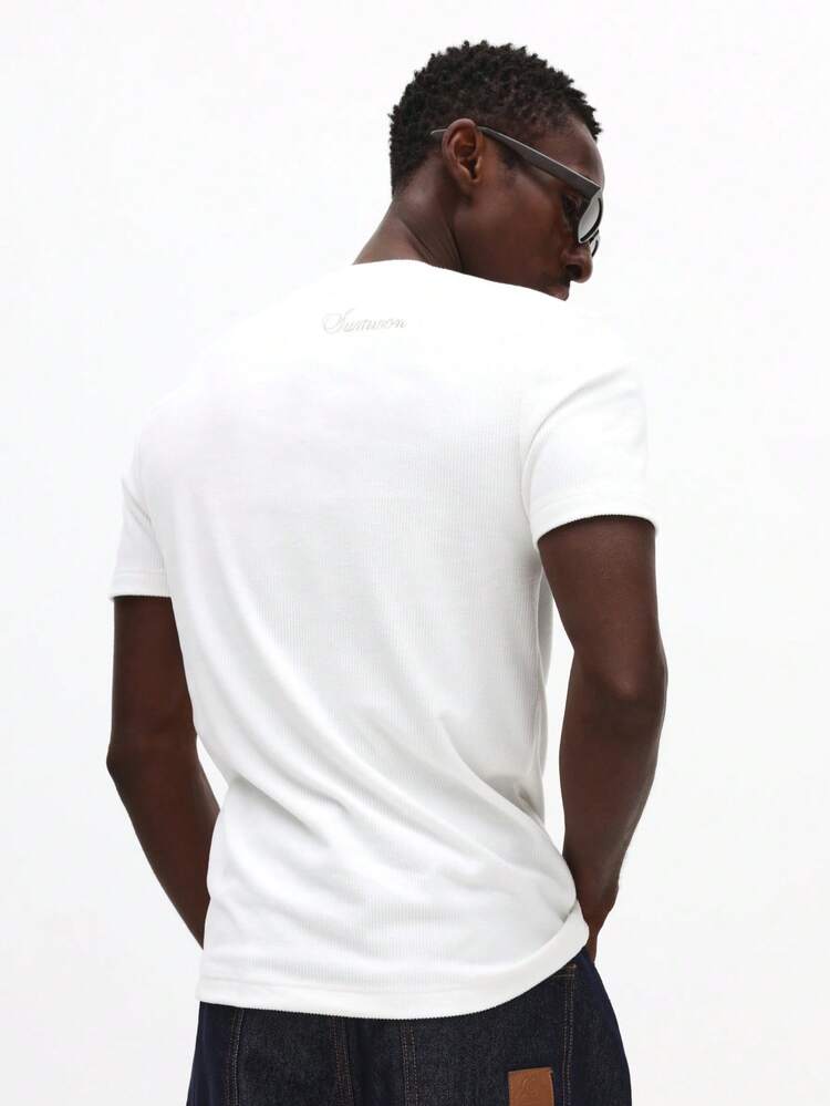 Geripptes Henley-T-Shirt mit Knopfleiste