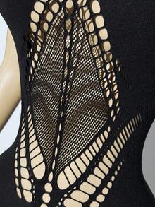 Jeanoix Women's Sexy Black Jacquard Slip Dress - Black - View 5