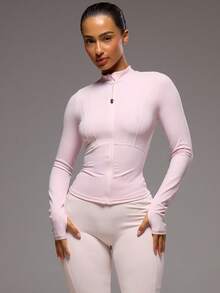 Musera Sport 隐形拉链 拉链穿过 BBL 夹克 运动 健身 健身房 普拉提 日常 女生 休闲 热汗 - 粉色 - View 1