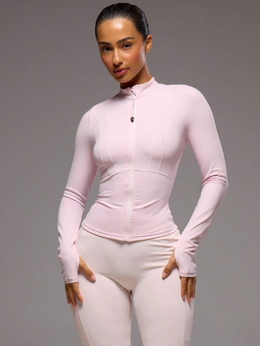 Musera Sport 隐形拉链 拉链穿过 BBL 夹克 运动 健身 健身房 普拉提 日常 女生 休闲 热汗 - 粉色 - View 1