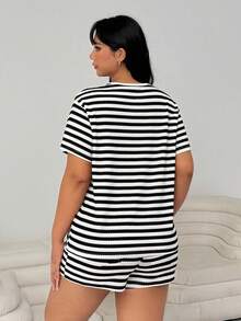 Solflare 两件套加大码黑白条纹休闲舒适套装，春夏 - 黑與白 - 查看 7