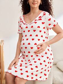 Comfortable, Casual, Homewear, Soft, Heart-Shaped Maternity Nightgown - Multicolor - View 3