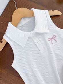 Genkimix Kids 2pcs Genkimix Girls Bow Embroidered Button Front Shirt Collar Sleeveless Top + Bow Print Casual Skirt Set - White - View 4