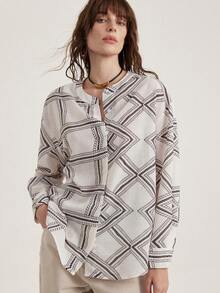 Aveloria Modichic Vintage Totem Random Print Casual Versatile Long Sleeve Shirt - White - View 1