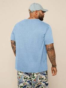 EASEVO Men Plus Size Casual Fitted Stretchy V-Neck Short Sleeve T-Shirt, Suitable For Summer, Vacation, Father's Day Gifts, Football - Baby Blue - View 2