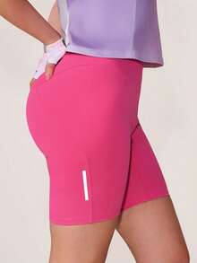 SHEIN Sports Women's Casual Versatile Fuchsia Line Design Reflective Print Cycling Jersey With Fuchsia Padded Seat - Hot Pink - View 7