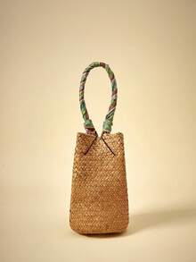 Travachic 1pc Bohemian Style, Fashionable Tassel Woven Bag, Casual Vacation Beach Tote, Outdoor Picnic Party Handbag, Suitable For Women Office, Commute, Date, Shopping, Leisure, Vacation, Beach, Music Festival, Party, Wedding, School (Natural Straw Color May Have Slight Variations) , Bohemian Outfit For Women - Green - View 5