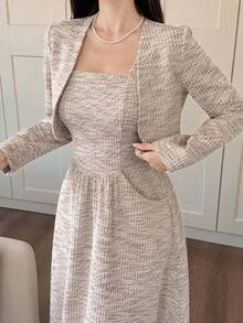 DAZY Women's Cardigan Jacket And Dress 2 Pieces Set, Fashionable And Stylish For Dates And Parties - Pink - View 8