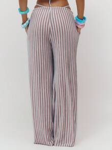Musera Resort 条纹纹理阔腿系带腰裤沙滩罩衫夏季游泳海滩度假日常性感可爱旅行泳装 Bambola - 彩色 - 查看 4