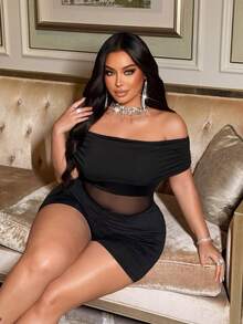 NU&NOW Women's Sexy & Elegant Mesh Off-Shoulder Jumpsuit, Suitable For Daily Wear And Dates, Plus Size - Black - View 5