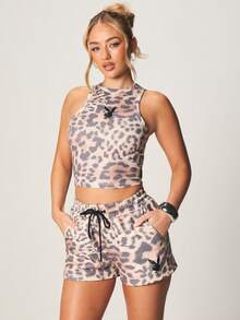 Missguided x Playboy 豹纹无袖露脐背心，露背设计，饰有品牌标志，适合夏季穿着。 - 彩色 - 查看 4