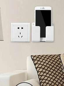 3pcs Big Punch-Free Mobile Phone Holder Wall Mount Stand Remote Control Organizer Storage Box Charging Bedside Container Rack - White - View 2