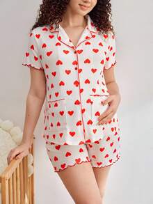 Comfortable, Casual, Homewear, Soft, Heart Design Maternity Pajama Set - Multicolor - View 1