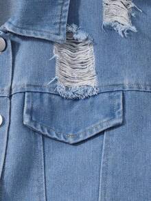 SHEIN Bộ 2 món cho bé gái tuổi teen: Áo hai dây dệt kim màu đen kèm áo khoác denim, trang phục thường ngày đi làm. - Hồng - Xem 5