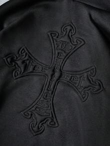 PAVTROS 男士街头风流行INS同款3D十字刺绣卫衣，日常穿着，男友/老公礼物，周年纪念礼物，黑色重磅水洗连帽衫 - 黑色 - 查看 3