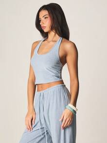 MISSGUIDED Striped Ribbed Halter Neck Tie Back Crop Top For Summer Beach Vacation Casual Wear - Multicolor - View 4