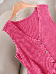 CosyJoli Plus Size Solid Color Minimalist Sleeveless Casual Tank Top - Pink - View 8