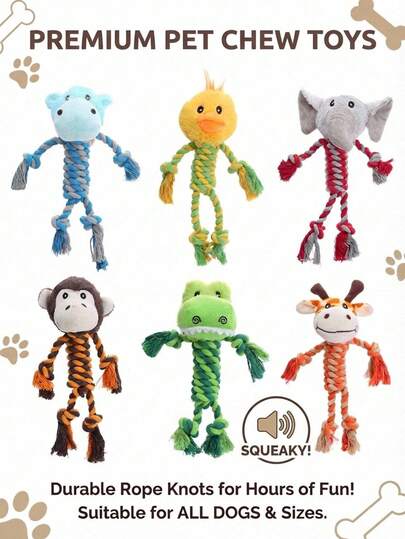 PETSIN 1pc Animal-Shaped Rope Dog Toy With Squeaker, Chew Toy