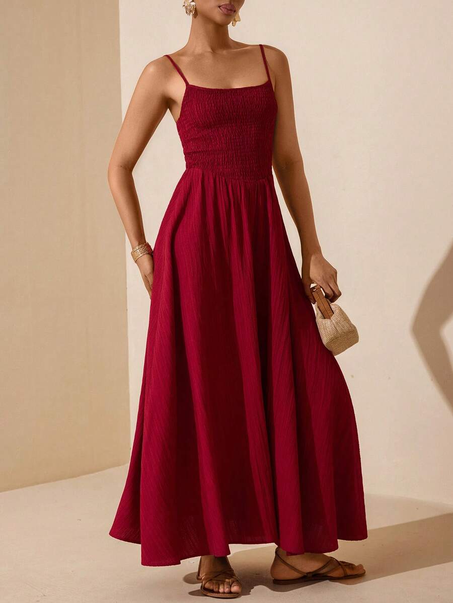 Vesra Women's Burgundy Spaghetti Strap Backless Fitted Dress - Burgundy - View 1