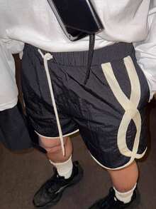 Manfinity Dauomo 休闲时尚撞色滚边男士短裤 - 黑色 - 查看 4