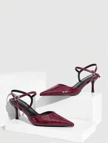 CUCCOO SZL 2026 Spring And Summer New Fashion European And American Style Pointed Toe Rear Thin Heel Shoes Temperament Buckle Women's Sandals - Burgundy - View 1