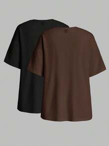 Modmama Casual Loose Fit Long Maternity T-Shirt, Multi-Color Round Neck - Coffee Brown - View 2
