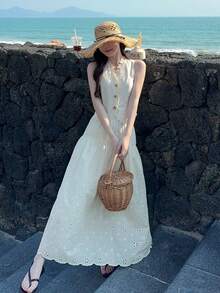 DAZY Women's Lace V-Neck Sleeveless Short Vest And Long Skirt Two Pieces Vacation Set - White - View 2