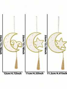 Cirelle Decoración colgante de pared de estrella y luna de madera con diseño calado y adorno de flecos, decoración para fiestas y festividades de Ramadán - Multicolor - Ver 13