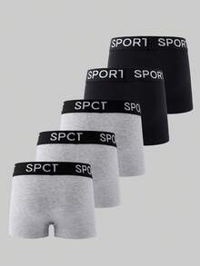 5pcs/Pack Teen Boys' Underwear Briefs, Sports Letter Waistband, All Season - Multicolor - View 2