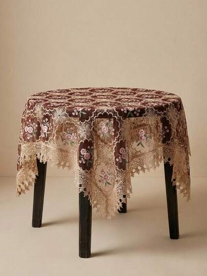 Cirelle Mantel de encaje bordado con flores de ciruelo rojo vino, de poliéster transparente y soluble en agua. Mantel de mesa redondo o cuadrado para decoración del hogar, cocina, bodas, fiestas de compromiso, inauguración de casa, celebraciones, cenas formales y ambiente romántico