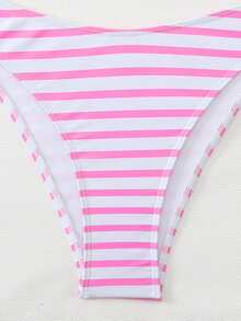 Swim Mod Bộ bikini 3 mảnh kiểu dáng châu Âu và Mỹ mới, gợi cảm, họa tiết sọc, điểm nhấn kim loại, đồ bơi đi biển cho nữ, bikini sọc, bộ bikini không dây, bikini màu hồng trắng, bộ bikini mùa hè. - Nhiều màu - Xem 8