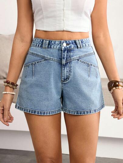 Breezaya Women's Casual Washed High Waist Denim Shorts, Summer