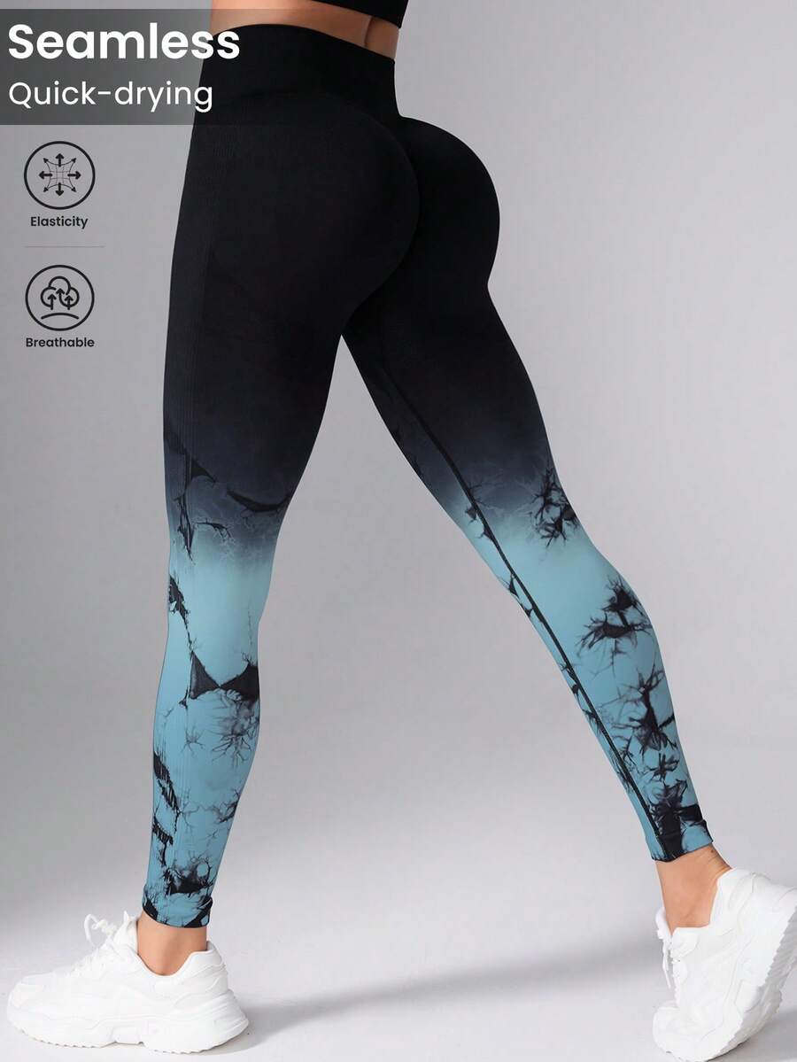 SHEIN Sports 女士渐变印花无缝打底裤 - 彩色 - 查看 1