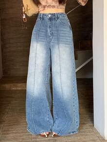 DAZY Women's Casual Fashion Street Style Daily Commute Korean Girly Versatile Washed Loose Wide-Leg Jeans - Blue - View 7