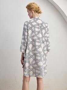 Ocili Women's Comfortable Cotton Wavy Minimalist Abstract Geometric Striped Sleeveless Nightgown - Black and White - View 2