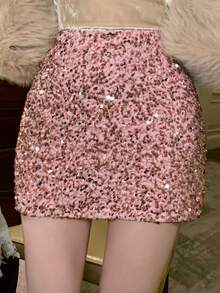 DAZY Women's Solid Color Low Waist Super Short Mini Skirt, All Season - Pink - View 6