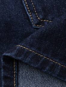 DAZY 女士休闲高腰牛仔短裤 - 深色水洗藍 - 查看 3