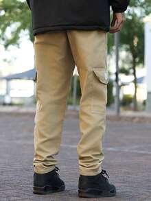 Devon Thys 1pc Men's Multi-Pocket Cargo Pants, Suitable For Spring/Summer Beach, Vacation, Casual, Sports, Training, Outdoor, Loose Fit Minimalist Fashion Sweatpants, Fitness, Jogging, Straight Leg Trousers, Fall - Khaki - View 2