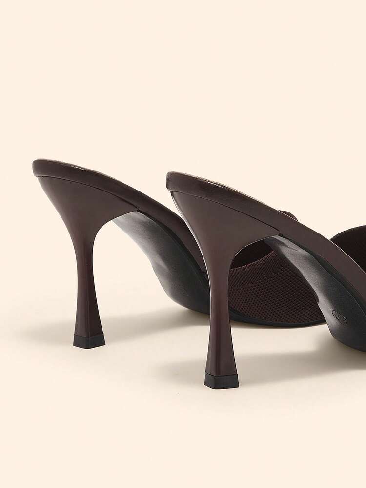 CUCCOO BASICS Women's Pointed Toe Stiletto Heel Coffee Color Knitted One-Piece Sandals, Comfortable Breathable Everyday Versatile Commute Outdoor Essential Ladies Sandals